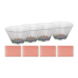 Mind Reader RSAL4-CLR Small Acrylic Multi-Purpose Bowls 4-Pack w/ 4 Rectangular Placemats (Retro Rose)