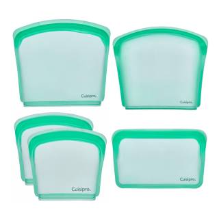 CUISIPRO Green Silicone Pack-it Reusable Storage Bags with 4 Various Sized Bags, Eco-Friendly, Seamless (4 Pack)