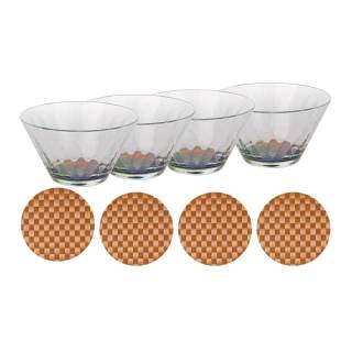 Mind Reader RSAL4-CLR Small Acrylic Multi-Purpose Bowls 4-Pack w/ 4 Pack Round Placemat (Cork)