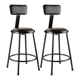 National Public Seating 24-Inch Vinyl Padded Strong Steel Stool with Backrest (Black, 2-Pack)