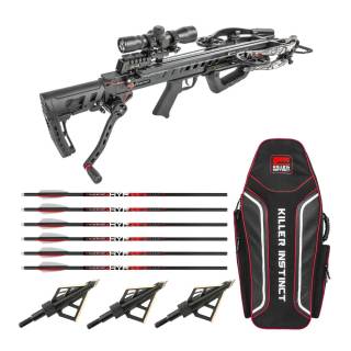 Killer Instinct Fatal-X Crossbow with Dead Silent Crank and 6 Arrows, 3 Broadheads, and Case Hunters Bundle