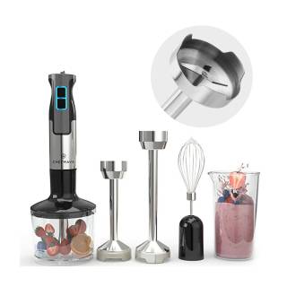 ChefWave InterMix 500-Watt 9-Speed Immersion Hand Blender with 6.3" and 8.5" Immersion Wands, Beaker, Whisk and Chopper