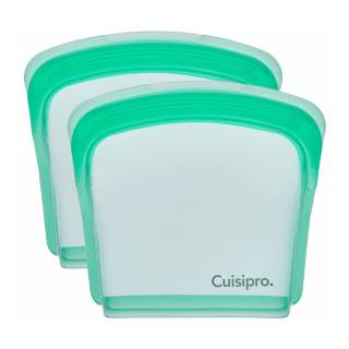 CUISIPRO Green Silicone Pack-it Reusable Bags, 5.25" x 4.75", 6.75 fl oz, Seamless (2 pieces)