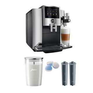 Jura S8 Automatic Coffee Machine with PEP (Chrome) with Milk Container, Filters and Cleaning Tables