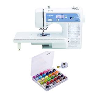 Brother XR9550 Sewing and Quilting Machine (White) with 36-Piece Bobbins and Sewing Threads with Case