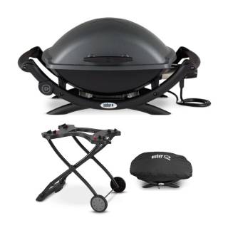 Weber Q 2400 Electric Grill (Black) w/ Grill Cover and Cart