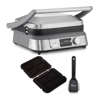 Cuisinart Griddler w/ Griddler Waffle Plate (2-Pack) and Heavy Duty Small Grill Brush