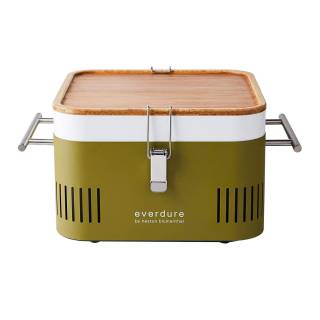 Everdure CUBE Portable Compact Easy-to-Carry Integrated Storage Charcoal Grill (Green)