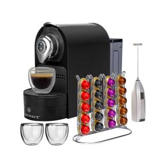 ChefWave Kava Mini Espresso Machine (Black) with Handheld Milk Frother