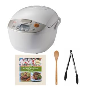 Zojirushi Micom Rice Cooker and Warmer (10-Cup/Beige) with Cookbook, Kitchen Tongs and Bamboo Spoon