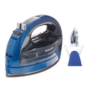 Panasonic Cordless 360-Degree Freestyle Steam/Dry Iron with Curved Ceramic Soleplate (Blue) Bundle