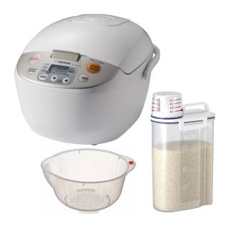 Zojirushi Micom Rice Cooker and Warmer+BPA-Free Plastic Made Compact Rice Container+Inomata Rice Washing Bowl and Draine