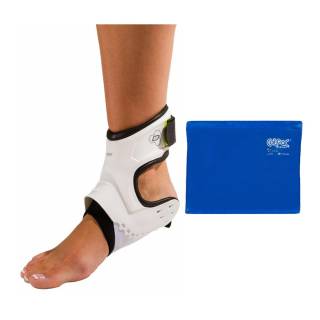 DonJoy Performance POD Ankle Brace (Right, Large, White) and Ice Pack (11 x 14")
