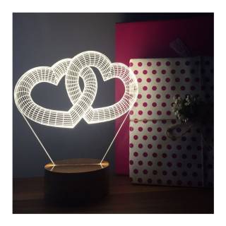 By-Lamp 3D Double Heart Lamp w/ handmade wood base