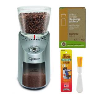 Capresso 575.05 Infinity Plus Conical Burr Grinder (Stainless Steel) with Dusting Brush and Cleaning Tablets