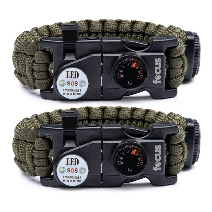 Focus Emergency Survival Multi-Tool Paracord Bracelet (2-Pack)