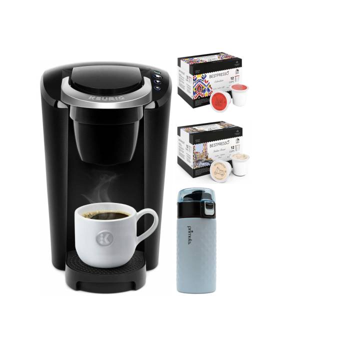 Keurig K-Compact Single Serve Coffee Maker with 24-Count Single Serve K-Cups and Stainless Steel Tumbler Bundle