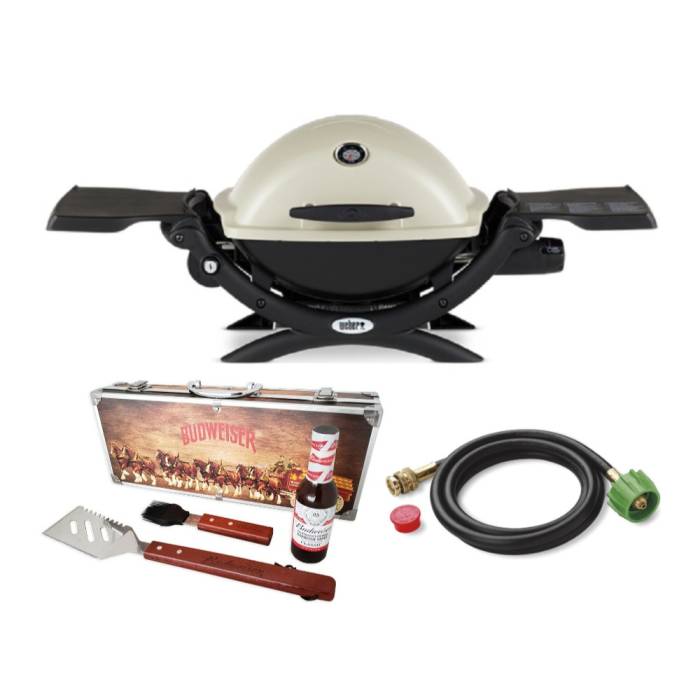 Weber Q 2200 Gas Grill - LP Gas (Titanium) with Adapter Hose and BBQ Grill Gift Set
