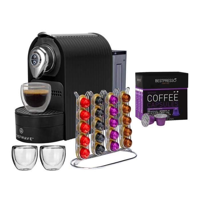 ChefWave Kava Mini Espresso Machine (Black) with Coffee Capsules Bundle