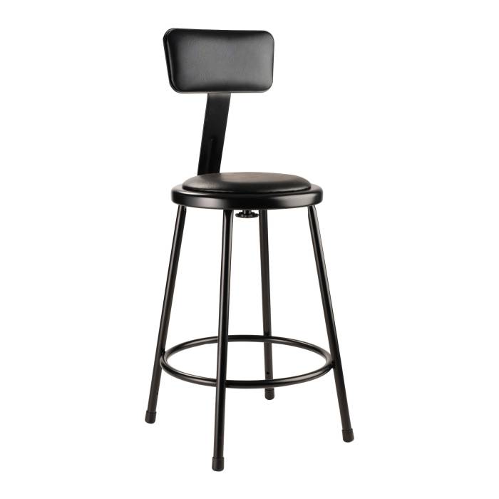 National Public Seating 24-Inch Heavy Duty Vinyl Padded Strong Steel Stool with Backrest (Black)