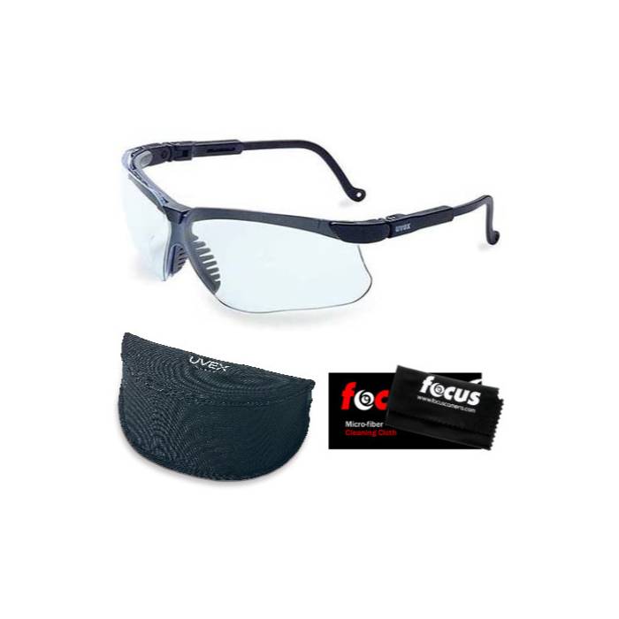 Howard Leight Genesis Safety Eyewear with Hydroshield Clear Lens with HL Case and Cleaning Cloth