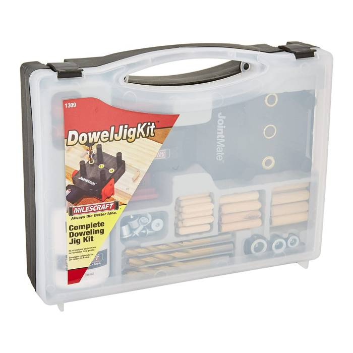 Milescraft 1309 DowelJigKit with JointMate, Case, Pins, Centers, Drill Stop, Wrench, Bits, and Glue