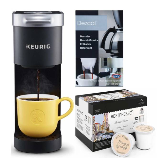 Keurig K-Mini Single-Serve Coffee Maker (Black) w/Single Serve K-Cup & Coffee and Espresso Machine Descaling Powder
