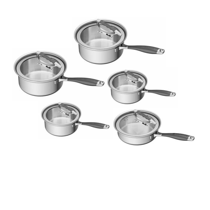 CookCraft by Candace 5-Piece Tri-Ply Stainless Steel Legacy Cookware Set with Silicone Handles