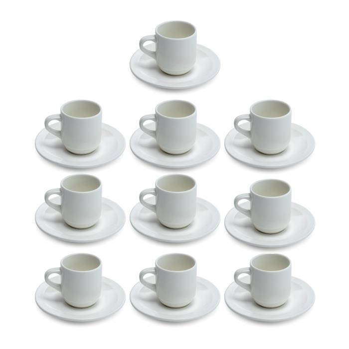 ChefWave 3oz Ceramic Tiara Espresso Cup and Saucer Set (10-Pack)