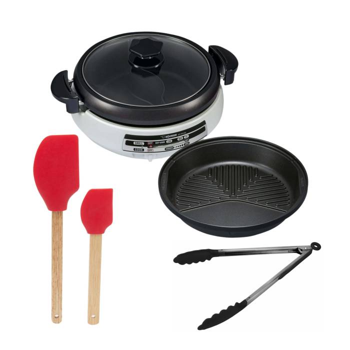 Zojirushi , Gourmet d’Expert® Electric Skillet for Yin Yang Hot Pot w/Basic Kitchen Tongs & 2-Piece Silicone Spatula Set