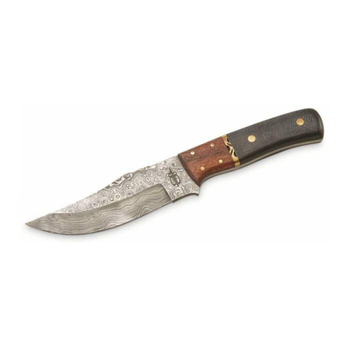 BNB Sharp Custom Handmade 1095 Rain Drop Damascus Fixed Blade Hunting Knife with Leather Sheath (Micarta/Wood Handle)